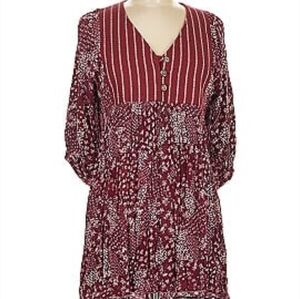 Anama Red Puff Sleeve Bib Collar Cutout Back Dress/Tunic Size Small